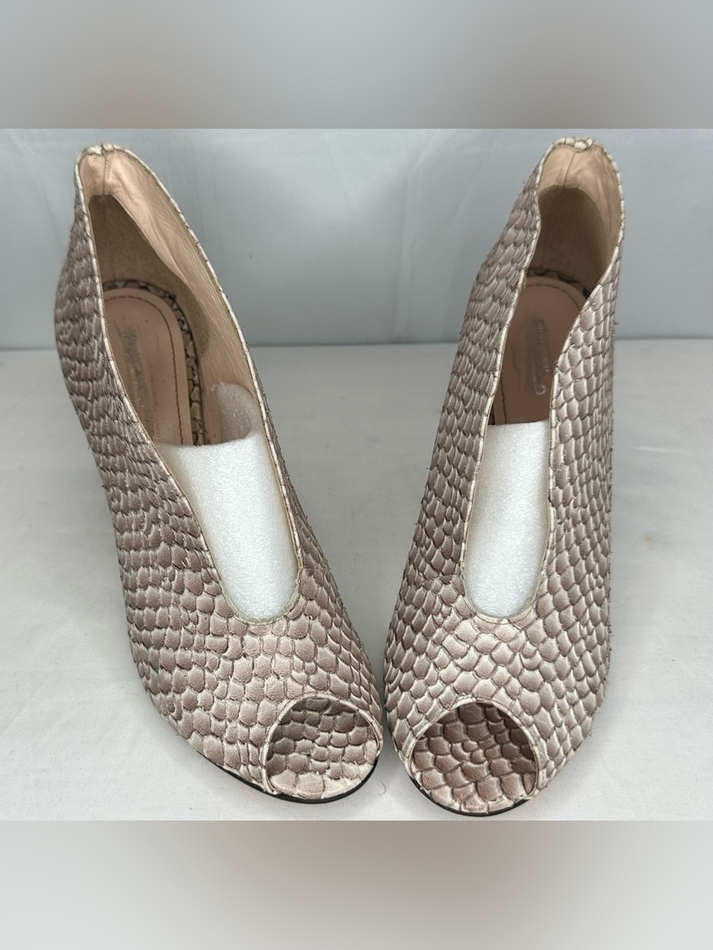 Klein Nico women’s snake-embossed leather peep-toe booties